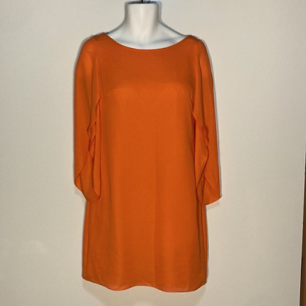 London Times SZ 8 NWT tangerine orange 3/4 tulip sleeve scoop back shift dress